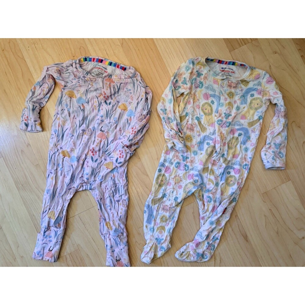 Lot of 2 Magnetic Me Modal Magnetic Footie Sleeper 0-3 mo 8-12 Lbs/ Floral Zoo